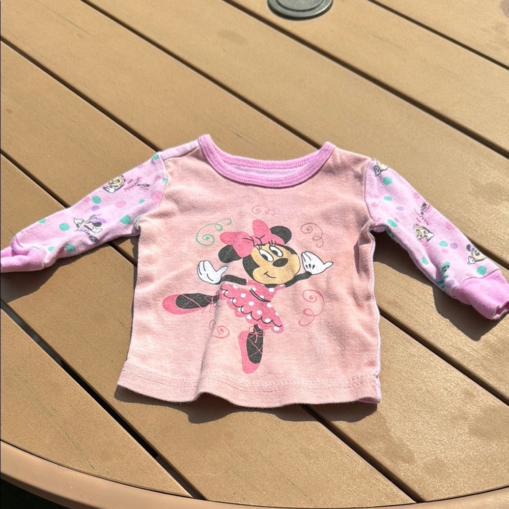 🧡0/3m VTG 1980s Disney, baby baby girl, long sleeve T-shirt  Minnie mouse pink